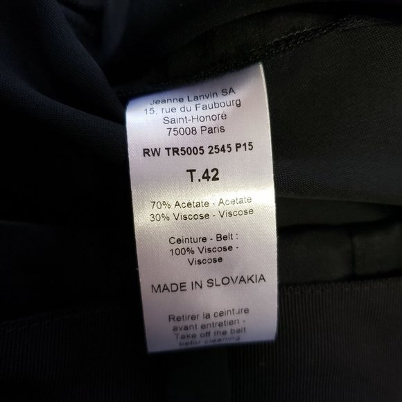 Jeanne Lanvin Womens Cropped Pants Sz 42 US 12 Black Tapered Leg Belted - Picture 6 of 6